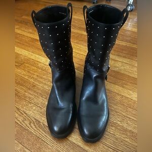 Motorcycle boot studded Harley Davidson style Mid ankle boot pull on leather
